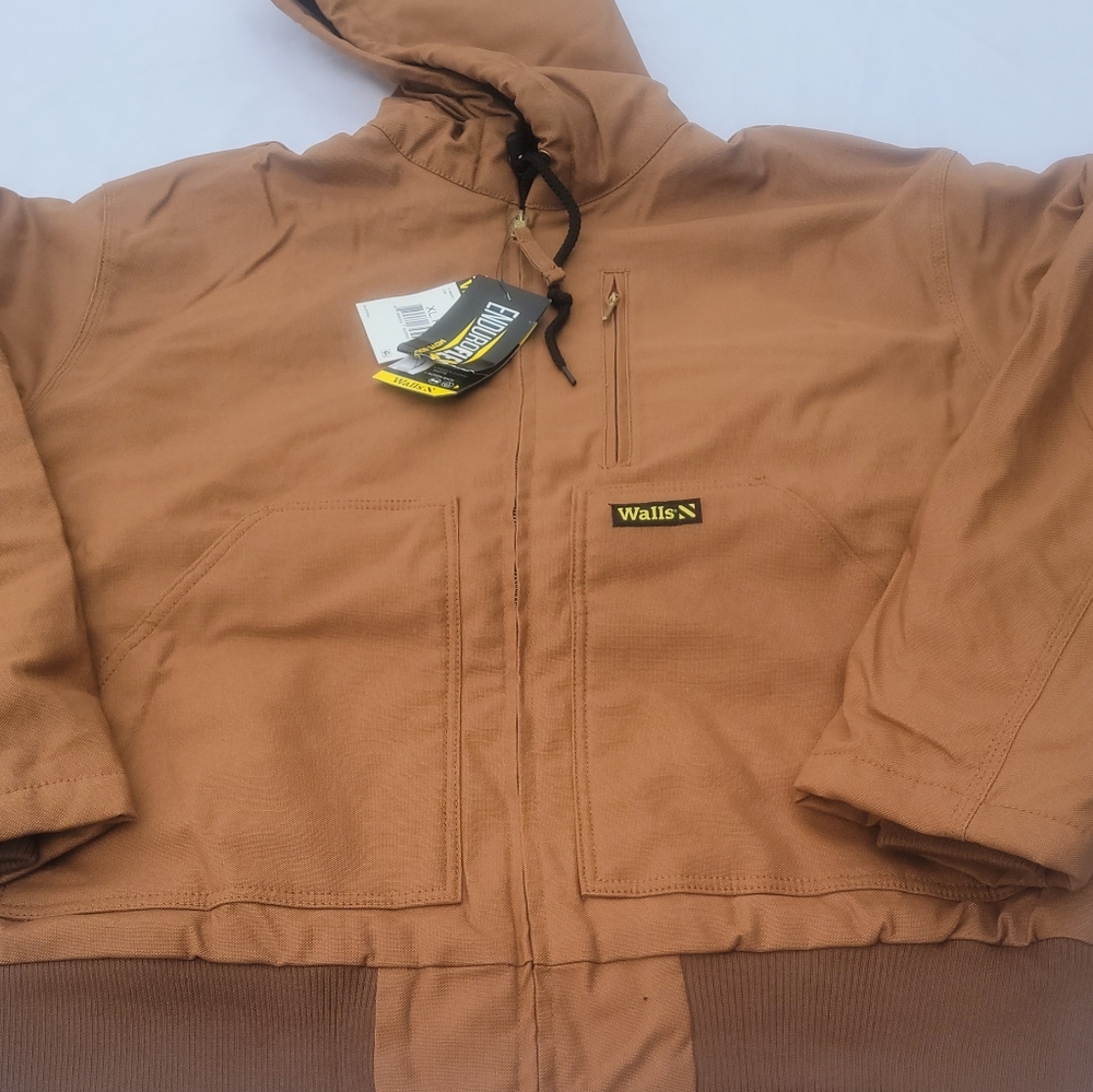 Walls Men's Insulated Bomber Jacket . Brown. Pockets, Hoodie, Articulated sleeve - Picture 4 of 9